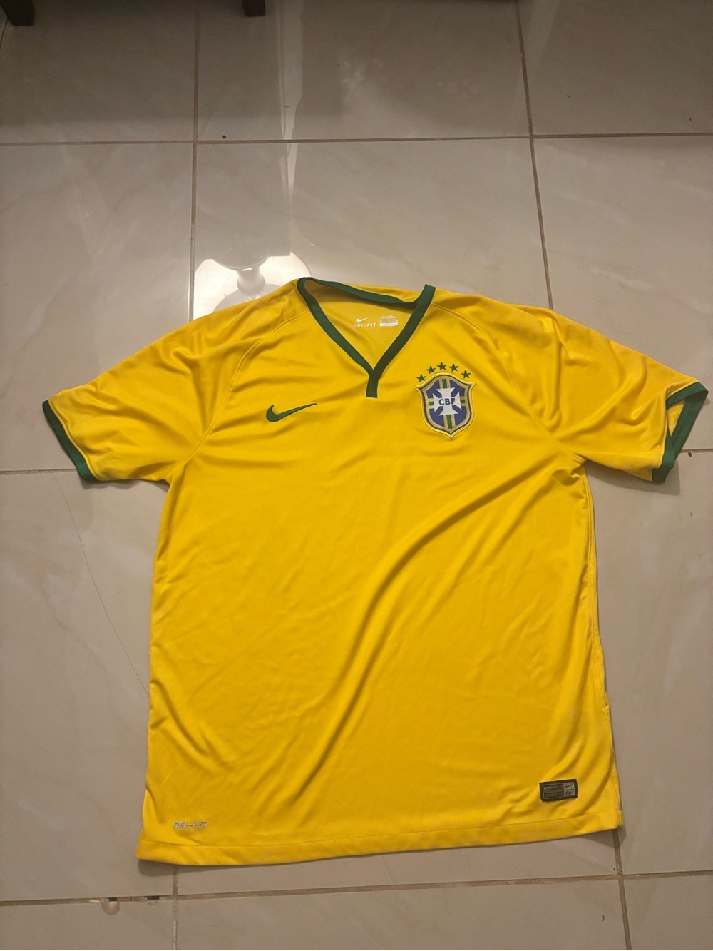Nike Yellow Brazil Short Sleeve Football Jersey with Green Trim
